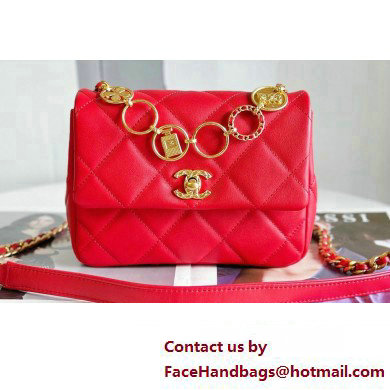 Chanel Lambskin  &  Gold-Tone Metal Badges Mini Flap Bag AS4274 Red 2023